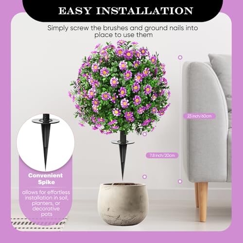 FAJUNZH Artificial Topiary Bushes for Outdoors with Spike, Boxwood Ball Fake Shrubs UV Resistant Faux Plants for Indoor Outdoor Fall Thanksgiving Halloween Decor (Sunflower Boxwood Purple -2 Packs) - color: Sunflower Boxwood Purple