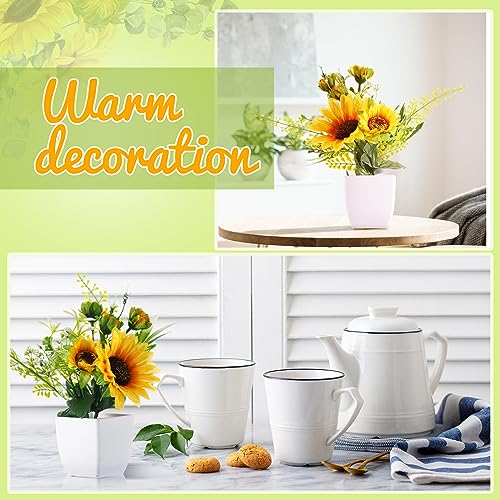 6 Pcs Artificial Sunflower Potted Plants Table Centerpieces Spring Summer Sunflowers with Plastic Pot Artificial Flower Arrangement Wedding Party Decoration Rustic Kitchen Decor (Sunflower Style)