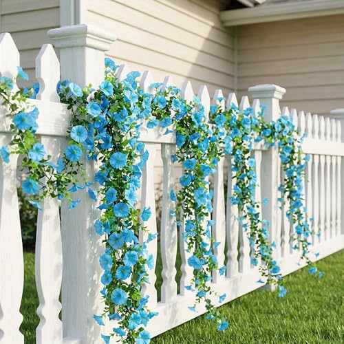 GTIDEA 6Pcs Fake Vines 36Ft Floral Garland Artificial Hanging Morning Glory Flowers Spring Garland Purple for Outdoors Wall Fence Indoor Arch Wedding Décor - color: Blue-6pcs