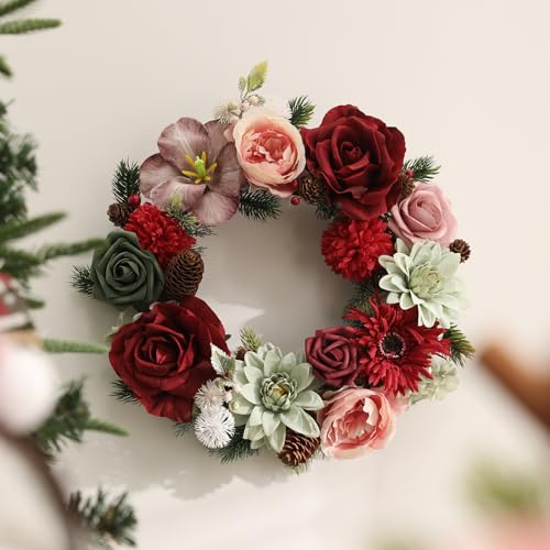 YYHUAWU Artificial Christmas Flowers Combo Box Set Fake Flowers Leaf with Stems for DIY Tree Ornaments Xmas Wreath Floral Arrangements Centerpieces - color: Chrismas Pink＆red