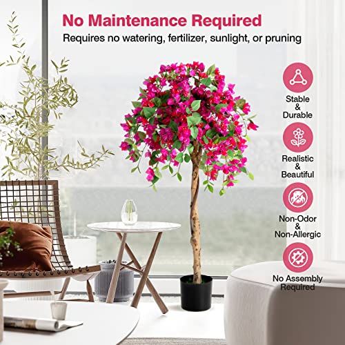 BestComfort 4.5 FT Artificial Azalea Tree, Faux Floral Plant with Cement Pot, 312 Flowers, 624 Leaves, Free Maintenance, Indoor Outdoor Realistic Potted Plant for Office Home - color: Azalea 4.5ft