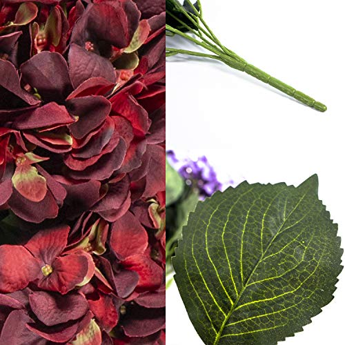 Larksilk Burgundy Hydrangea Artificial Flowers, Outdoor UV Resistant 6 Pack | Faux hydrangea flowers and fake hydrangeas, real-touch silk; UV-resistant artificial flowers for outdoor porch, patio, garden - color: Burgundy, size: Pack of 6