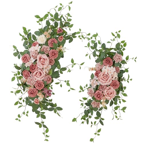 Ting's time Wedding Arch Flower Pack of 2 Artificial Silk Large Flower Swag Wedding Arches for Ceremony Reception Backdrop Floral Decor for Fall Wedding Party Ceremony (Dark Pink) - color: Pink