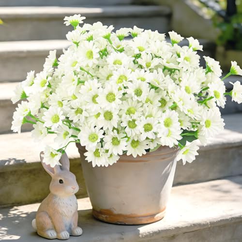 12 Bundles Daisy Artificial Flowers for Outdoors Decoration, Fake Plants Flowers Mums Realistic Daisy Flowers Artificial, UV Resistant Silk Flowers for Front Door Porch Patio,13in (White) - color: Daisy-white