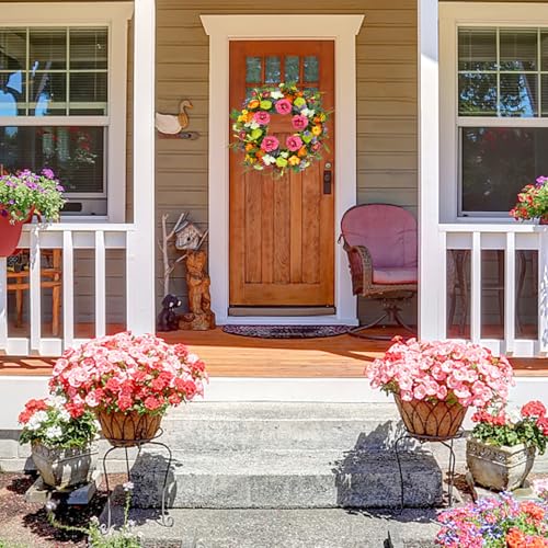 Artificial Spring Summer Wreaths for Front Door 22'' Peony Wreath Colorful Floral Wreath with Peony,Daisy,Poppy Flower Lavender for Indoor Outdoor Farmhouse Home Wall Window Festival Decoration