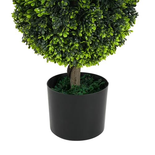 Christopher Knight Home Alene Set of 2 34''H Pre-Potted Artificial Tree Indoor, Artificial Topiary Boxwood Tree Double Ball with Pot, Faux Tree with Natural Wood Trunk with Black Plastic Pot, Green - color: Green/34''h