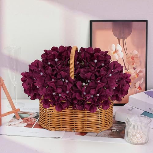Burgundy Hydrangea Artificial Flowers Bulk with Stems 64 Pcs | Faux Silk Hydrangeas Flower Heads with Stems for Wedding Arch Table Centerpieces Home Garden Baby Shower Party Decoration - color: Burgundy
