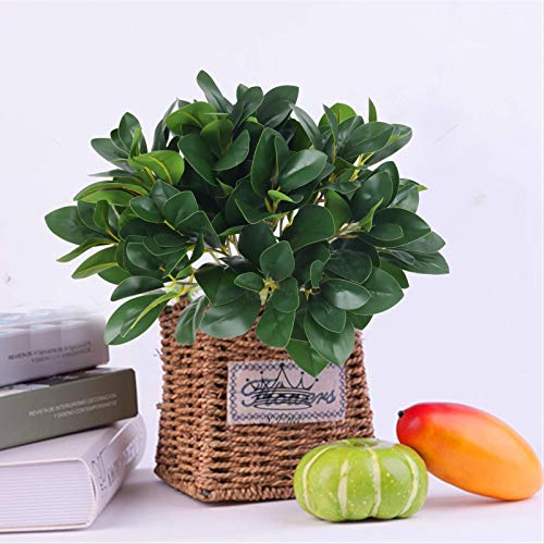 4Pcs Artificial Greenery Stems Faux Eucalyptus Leaves Green Fake Shrubs Plants for Vase Garden Outdoor Planters Window Box Home Wedding Courtyard Office Kitchen Decoration - color: Green