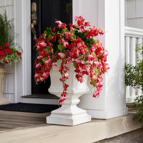 Hibiscus Artificial Hanging Flowers Plants for Outdoors 4 Pcs Fake Flower Faux Silk Hibiscus Long Trailing Vines Realistic Flower for Front Door Porch Patio Balcony Garden Yard (4 Pcs Pink+Red) - color: 4 Pcs Pink+red