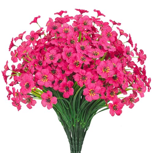 21 Bundles Outdoor Artificial Flowers UV Resistant Fake Silk Flowers No Fade Faux Plastic Plants Garden Porch Window Box Decoration(Rose Red) - color: Rose Red