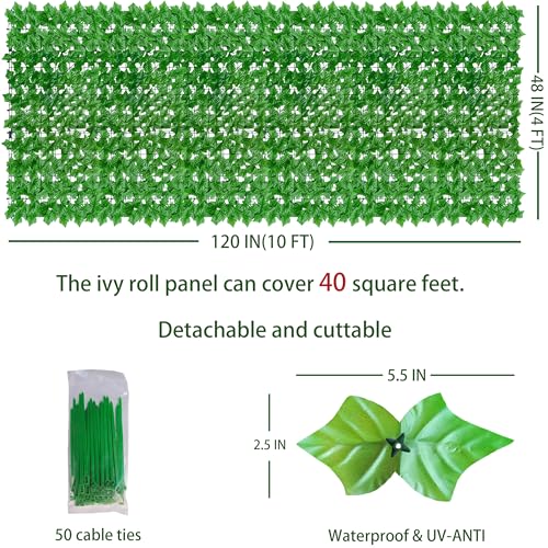 ODTORY Artificial Ivy Privacy Fence Wall Screen: 48X120 in UV-Anti Faux Greenery Backdrop Ivy Vine Leaf Hedges Fence Panels for Patio, Balcony, Garden, Backyard Indoor Outdoor Light Green Decor - size: 48 in x 120 in- Vine Leaf