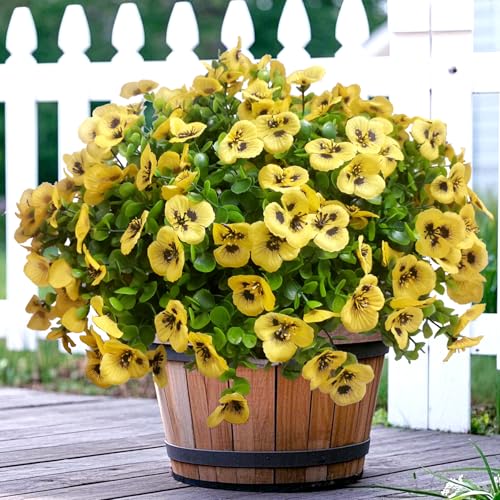 Artificial Flowers for Outdoors Fake Plants, 12pcs Fake Flowers Artificial Plants Outdoor UV Resistant,Silk Faux Flowers Shrubs Greenery Plants for Porch Garden Patio Window Box Decor - color: Yellow, size: 12