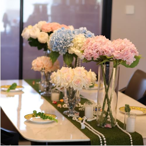 Pink Hydrangea Artificial Flowers - High-End 22.5cm Oversized Heads (4pcs) | Real-Touch Design | Perfect for Christmas, Weddings, Home Decor, Parties & Outdoor Use (Pink) - color: Pink