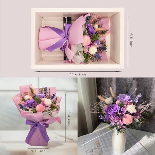 Forever Flower Gifts for Her: Romantic Flowers for Graduation-Daughter Girlfriend Wife Mom Grandma-Preserved Rose Bouquets-Flowers for Delivery Prime on Birthday Anniversary Valentines (Lilac) - color: Lilac