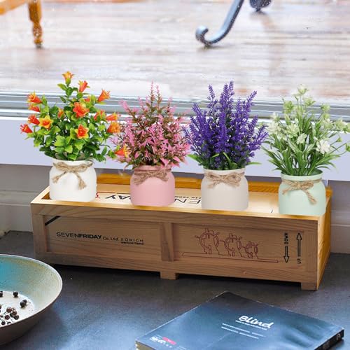 Yoratee 4pcs Artificial Pot Flowers Small Fake Plants with Pot Mini Potted Plants for House Office Tabletop Decoration - color: 4pcs