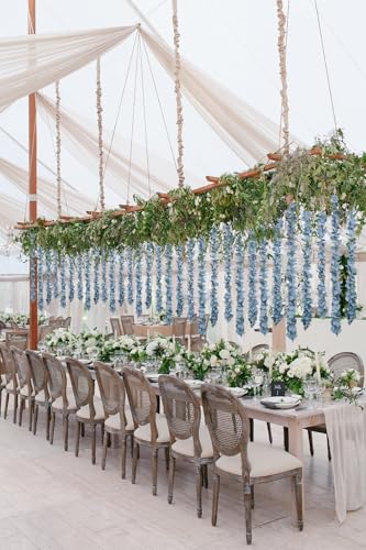 IPOPU Dusty Blue Wisteria Hanging Flowers Garland 6.4FT Wisteria Garland Hanging Flowers for Decoration for Wedding Arch, Backdrop, Garden Party Decor, 3 PCS (Dusty Blue) - color: Dusty Blue