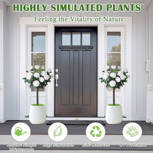 Sunnyglade 35.5" Set of 2 Artificial Camellia Tree, Faux White Camellia Flowers Plant with Spike Fake Silk Flora Topiary Plants Tree for Indoor, Garden, Yard, Porch, Patio Decoration - color: White