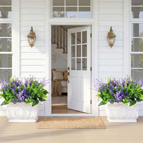 LUNETH 18PCS Artificial Plants for Outdoor Decor Fake Plants Realistic Faux Greenery & Flowers Fake Plastic Leaves with Stems Artificial Outdoor Bushes for Garden Porch and Patio UV Resistant - color: Mix-2