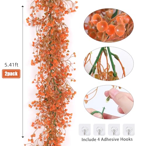 RECUTMS Artificial Fall Garland Faux Greenery Ivy Garland Hanging Fake Plant Faux Ferns for Home Garden Wedding Party Farmhouse Mantle Table Centerpiece Autumn Indoor Outdoor Decorations - color: Fall Orange-garland
