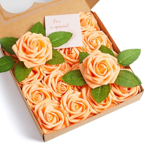 16 Pcs Orange Roses Artificial Flowers | Orange Foam Roses with Stems, Artificial Flowers for DIY Gothic Decor, Halloween Arrangements, Home Accents - color: Orange