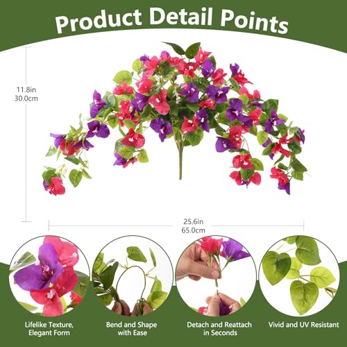Homsunny Artificial Fake Flowers Plants for Outdoor Summer Decoration, 2 Pcs Faux Silk Flower Bougainvillea Vines Look Real UV Resistant for Home Porch Patio Balcony Yard Spring Decor(Mix Purple) - color: Mix 2
