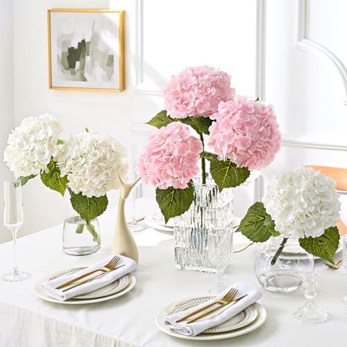 MARTINE MALL 3Pcs 21in Hydrangea Artificial Flowers, Latex Real Touch Hydrangeas Lifelike Large Hydrangea Flowers for Home Decor Party Arrangements Wedding Bouquets Centerpieces (Light Pink) - color: Light Pink, size: 3Pcs