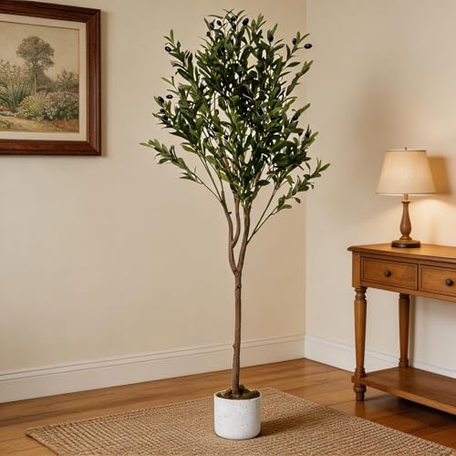 OUTLANE 4.3 FT Artificial Olive Tree with 44 Realistic Fruits, Faux Potted Plant for Indoor and Outdoor, Tall Fake Tree for Living Room, Office, Porch, Patio & Modern Farmhouse Decor - size: 5in