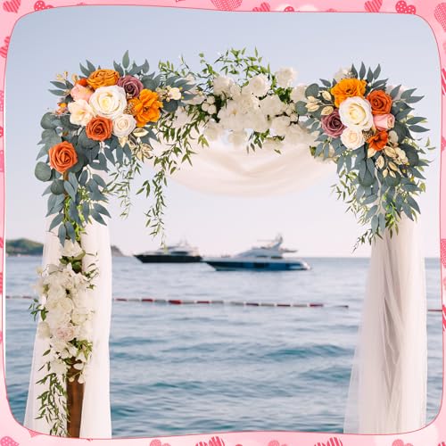 2 Pcs Wedding Arch Decorations - Reusable Artificial Hanging Flowers Floral Swag Greenery Garland for Wedding Welcome Sign Backdrop Bridal Ceremony Reception Backdrop Decoration(Orange) - color: Orange