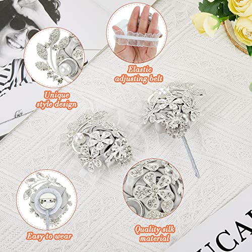 Yunsailing 2 Pcs Rhinestone Wrist Corsage and Boutonniere Set - Artificial Flower Corsage Wristlet for Wedding Prom Homecoming Bridesmaid Bridal Shower Anniversary Formal Event(Silver Gray,Pearl) - color: Silver Gray, style: Pearl