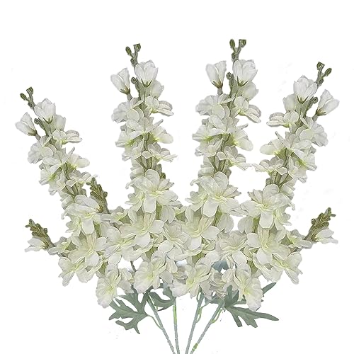 FERIAL Artificial Delphinium Flowers White Larkspur Faux Snapdragon Long Stem Fake Plant Spray Arrangement for Home Garden Wedding Arrangement Table Vase Decor (White) - color: White