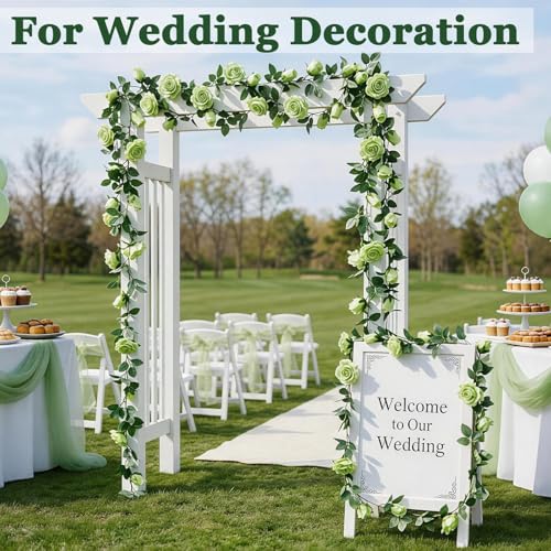 Felice Arts 2 Pack Light Green Artificial Flower Vines, Each 6.5FT Fake Rose Floral Garland, Hanging Rose Vines Spring Garland for Wedding St.Patrick's Day Swing Table Home Party Decor - color: Light Green