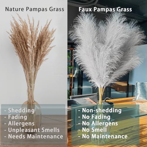 38" 10 Stems Faux Pampas Grass Tall - Grey Tall Pampas Grass Decor Pompas Floral Arrangement and Vase Filler for Boho Home Wedding Mothers Day Decoration - color: A-grey