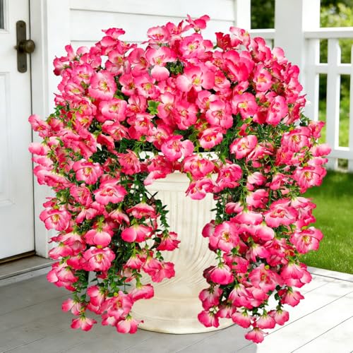 Artificial Hanging Flowers for Outdoors Decor, Fake Silk Hibiscus Long Trailing Vines UV Resistant Realistic Flowers Plants for Outside Front Door Porch Patio Balcony (Pink, 2 pcs) - color: Pink, size: 2 pcs