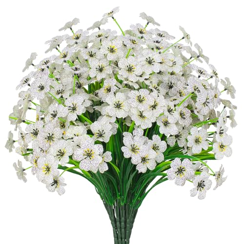 21 Bundles Outdoor Artificial Flowers UV Resistant Fake Silk Flowers No Fade Faux Plastic Plants Garden Porch Window Box Decoration(White) - color: White