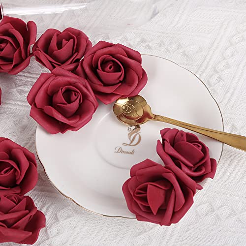 Artificial Stemless Rose Flower Heads, 200Pcs Burgundy Foam Roses Artificial Roses Flower Heads for Crafts 1.97in Stemless Roses for DIY Craft Wedding Bouquet Party Decoration(Burgundy) - color: Burgundy