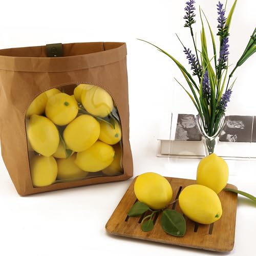 16PCS Simulation Lemon Fake Fruit Realistic Kitchen Fruit Ornaments Home Kitchen Table Ornaments Glass Jar Filler, Thanksgiving, Christmas Home Decoration (Yellow Lemon) - size: 16PCS