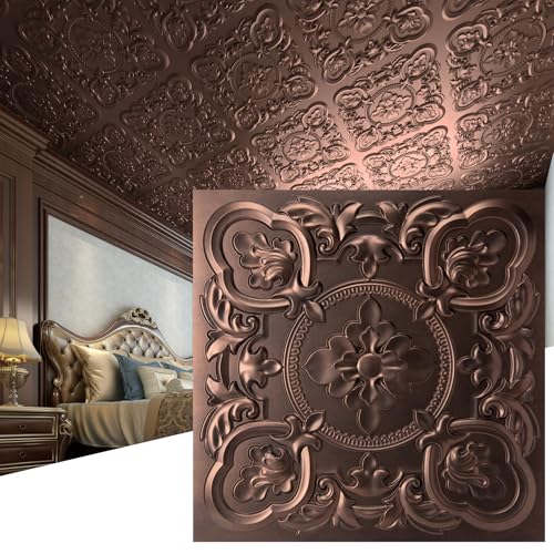 Art3dwallpanels 12 Pack Drop Ceiling Tiles, 24 x 24 Inch High Grade PVC 3D Wall Panels Vintage Flower Pattern for Interior Wall Decor, Fire Rated, Waterproof, Antique Copper - color: Antique Copper