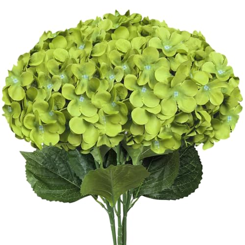 6 PCS Artificial Hydrangea Flowers, Realistic Silk Faux Hydrangeas with Long Stems, Fake Flowers for Wedding Bouquets, Home Table Centerpieces, Party & Indoor Outdoor Decor(GrassGreen) - color: Grass Green