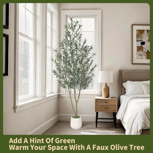 Garvee 7FT Indoor Olive Tree, Artificial Plant with Oval Planter, Lifelike Foliage and Fruits, Fake Plant for Home Decor, Office, Porch and Living Room - size: 7ft