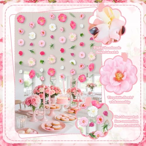 K KUMEED 8 PCS Artificial Flowers Hanging Decorations,Pink Hanging Flowers Garland with Hooks Spring Party Decorations for Wedding Party Background Birthday Baby Shower Home Birthday Decorations
