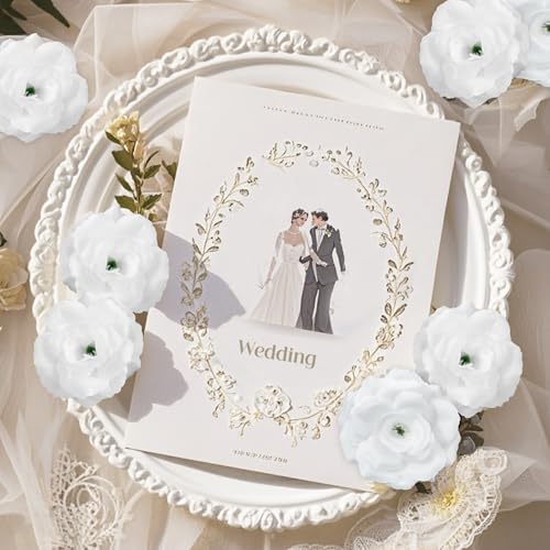 Rose Artificial Flowers, 50Pcs White Roses Head Flowers Bulk with Stem, 3 Inches Silk Rose Fake Flower Head for Wedding Party Home Decor DIY Baby Shower Centerpieces Tables Decoration(White) - color: White
