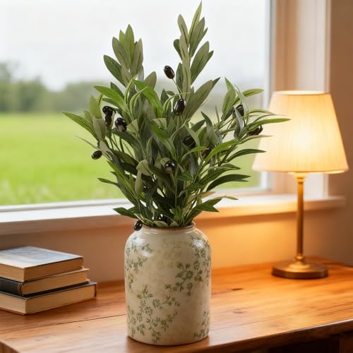 4 Pcs Artificial Olive Branches for Vase, 20" Fake Greenery Olive Stems Faux Green Plants Table Centerpieces for Living Room Bedroom Office Cafe Home Decor - color: 4p