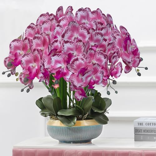 FagusHome 32 Inch Artificial Phalaenopsis Flowers 6 Pcs Artificial Orchid Flowers Stem Plants for Home Décor (Pink Piebald) - color: Pink Piebald