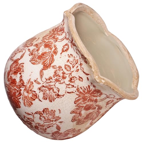 Country Farmhouse Planters for Spring Decor, 6.11 Inch Vintage Distressed Ceramic Plant Pot with Drainage for Indoor Plants, Terracotta Pots & Italian Tuscan Decor, Gardening Gifts (Red Flower) - color: Red Flower