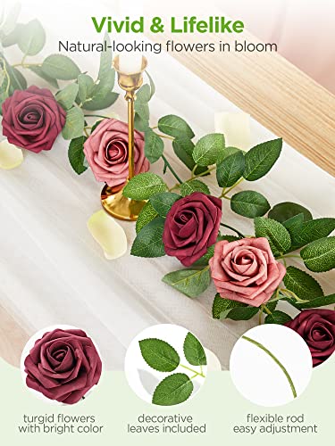 InnoGear Artificial Flowers, 50 Pcs Burgundy Foam Fake Roses Bulk with Stems for Decoration DIY Wedding Bouquets Centerpieces Bridal Shower Party Christmas Tree - color: Burgundy
