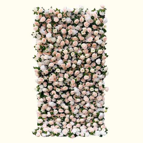 Artificial Flower Wall Panels 4Ft x 8Ft, 5D Silk Wedding Flower Wall, Photo Booth Flower Backdrop for Wedding, Baby Shower & Bridal Shower Decor (4×8 ft White&Pink – Panel Only) - size: 4×8 ft white&pink – Panel Only