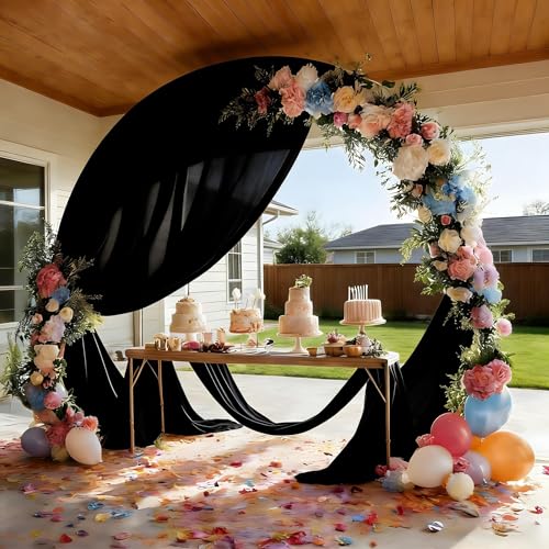 Black Wedding Arch Draping Fabric Shimmery Sheer Drapes 2 Panels Extra Long Backdrop Curtains for Wedding Anniversary Party Summer Outdoor Events 4th July Drapery Backgrounds, 31" x 20 ft - color: Black, size: 240" L x 31" W (2 Panels)
