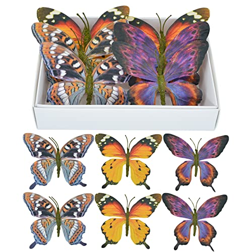 Artificial Butterfly, Silk Butterflys, Butterflies for Crafts for Floral Arrangements, 3D Butterfly Stakes Decor, Christmas Tree Decor, New Year Party Supplies - color: Multicolor-6-pcs