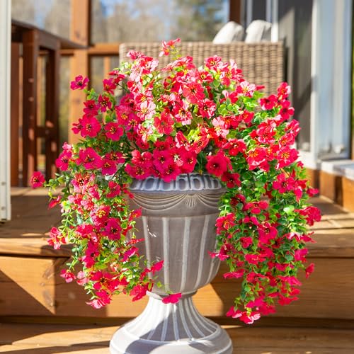 INSPRING Artificial Faux Outdoor Outside Flowers Plants, 2 PCS Fake Silk UV Resistant Look Real Hotpink Daisy Trailing Vines for Front Door Porch Planter Urn Patio Balcony Decoration - color: Hotpink