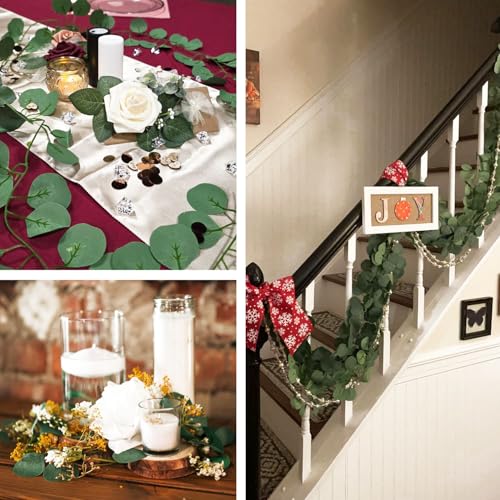 Eucalyptus Garland,Artificial Eucalyptus Leaves Table Greenery Garland Wreath Vines for Wedding Party Table Fireplace Bedroom Wall Room Decor (4PCS)